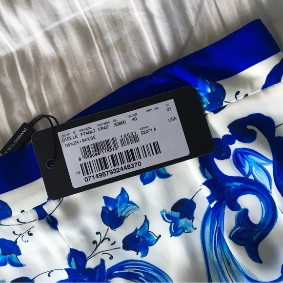 DOLCE GABBANA MAJOLICA PANTS FLORAL 40 SMALL PRINT BLUE $2595 - Picture 5 of 7